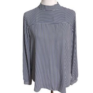 LOFT Striped Blouse Navy and White Classic